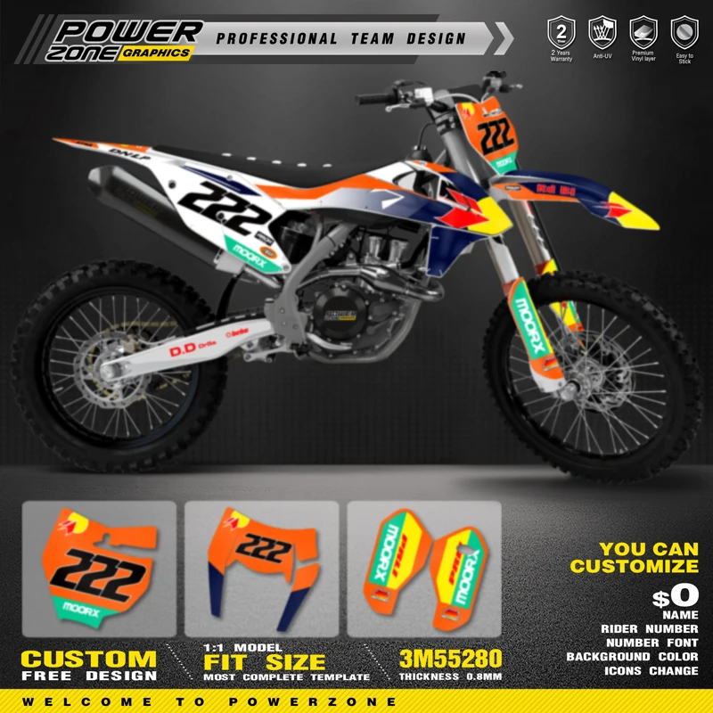 

PowerZone Custom Team Graphics Backgrounds Decals Stickers Kit For KTM SX SXF MX 16-18 EXC XCW Enduro 17-19 125 to 500cc 105