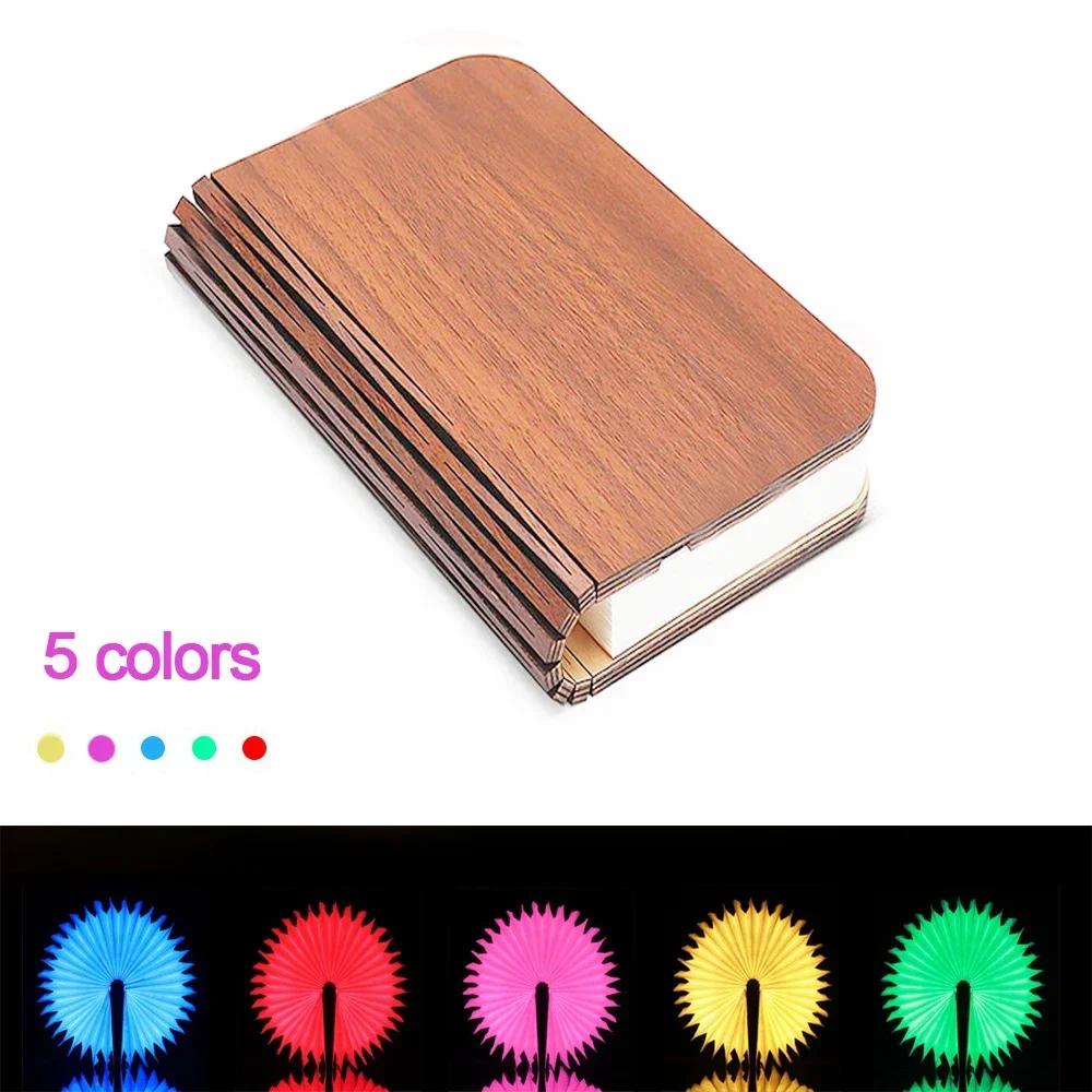 3D Holz faltbare LED Buch Nachtlicht 3/5 Beleuchtung Farben 5V USB wiederaufladbare magnetische Schreibtisch Tischlampe Schlafzimmer Nachttisch Dekor