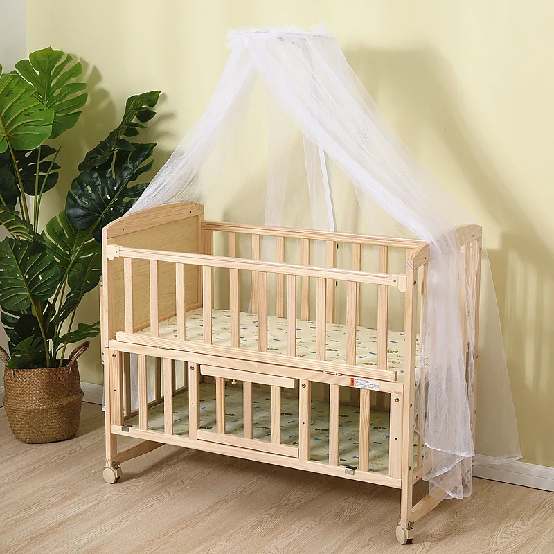 Solid wood crib, multifunctional baby bed, children\'s bed, cradle bed, mosquito net, support one piece dropshipping