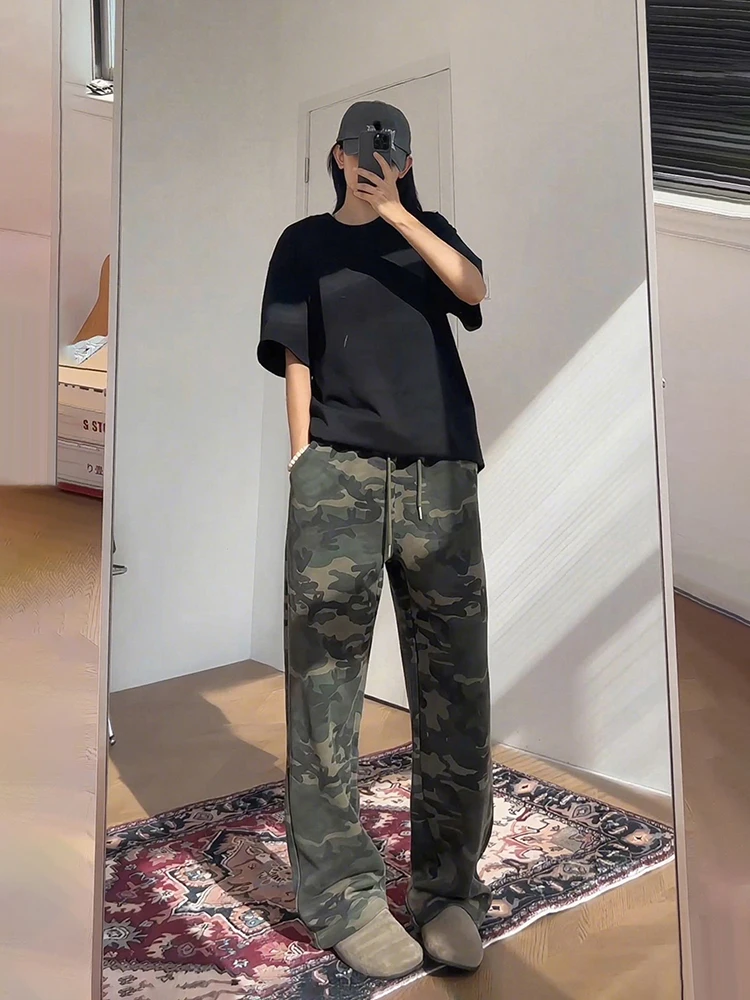 

Cleanfit American Retro Camouflage Pants Women's Small Size Autumn Slimming Straight Leg Heavyweight Sweatpants