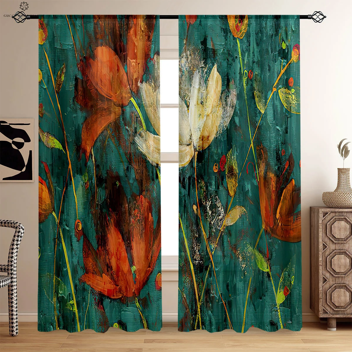 

Landscape Oil Painting 3D Printing Curtain, Dormitory Bedroom, Study Studio, Window Decoration, 2 Pieces