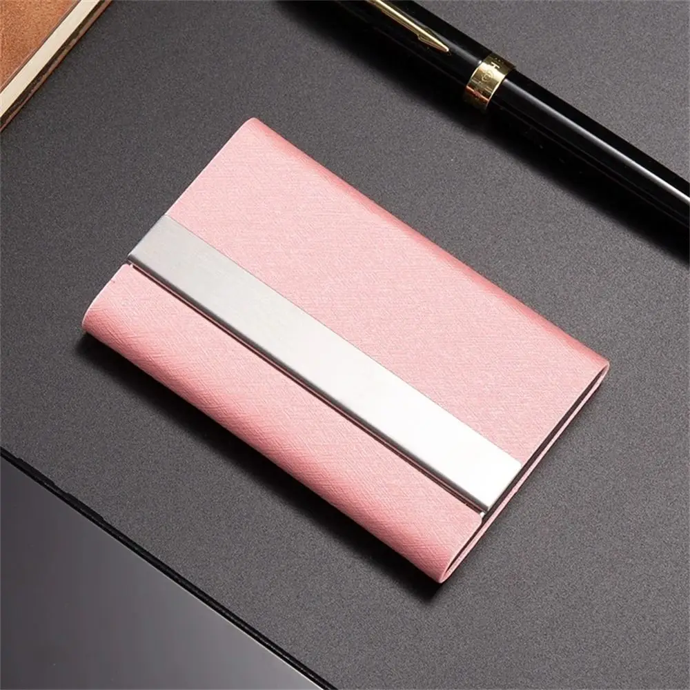 

PU Leather Business Card Case Stainless Steel Magnetic Buckle Name Card Holder Metal Card Organizer ID Case Wallet Women Men