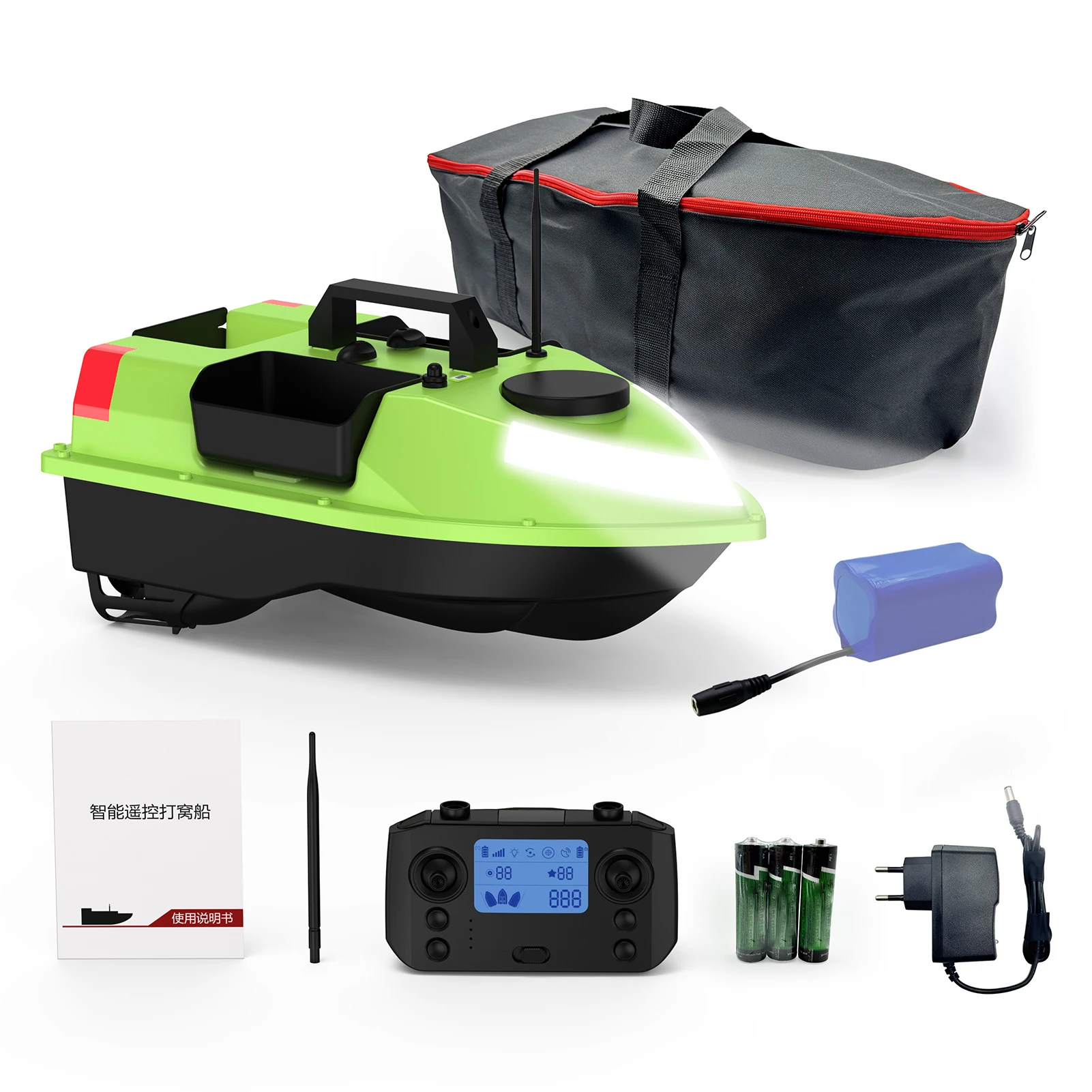 Łódka zanętowa z GPS do połowu ryb w UE, z 7 kolorami LED, zdalnie sterowana, zasięg 500 m, bateria 12000 mAh, łódka zanętowa RC