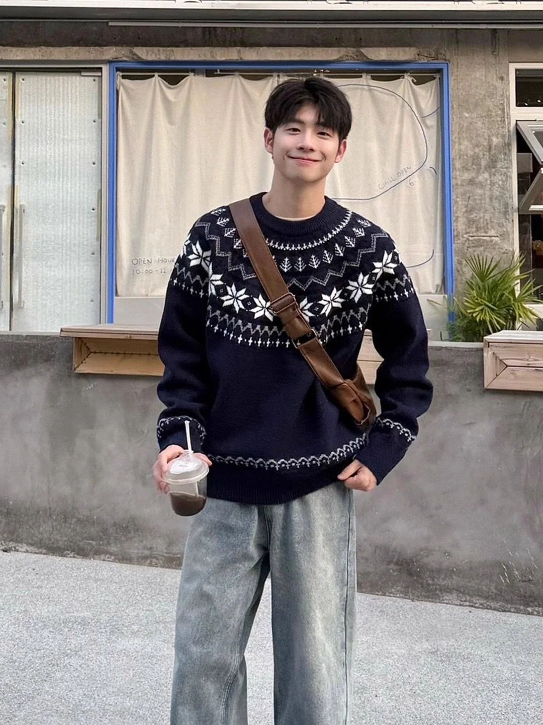 

Мужской зимний вязаный свитер Cleanfit с круглым вырезом, базовый слой, свободный крой, с вышивкой Fair Isle и бахромой, длинный рукав