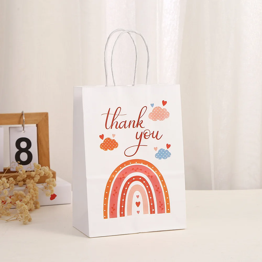 5Pcs Bohemia Theme Paper Gift Bags Boho Rainbow Thank You Candy Packing Bag for Kids Birthday Baby Shower Party Favors Bag Decor