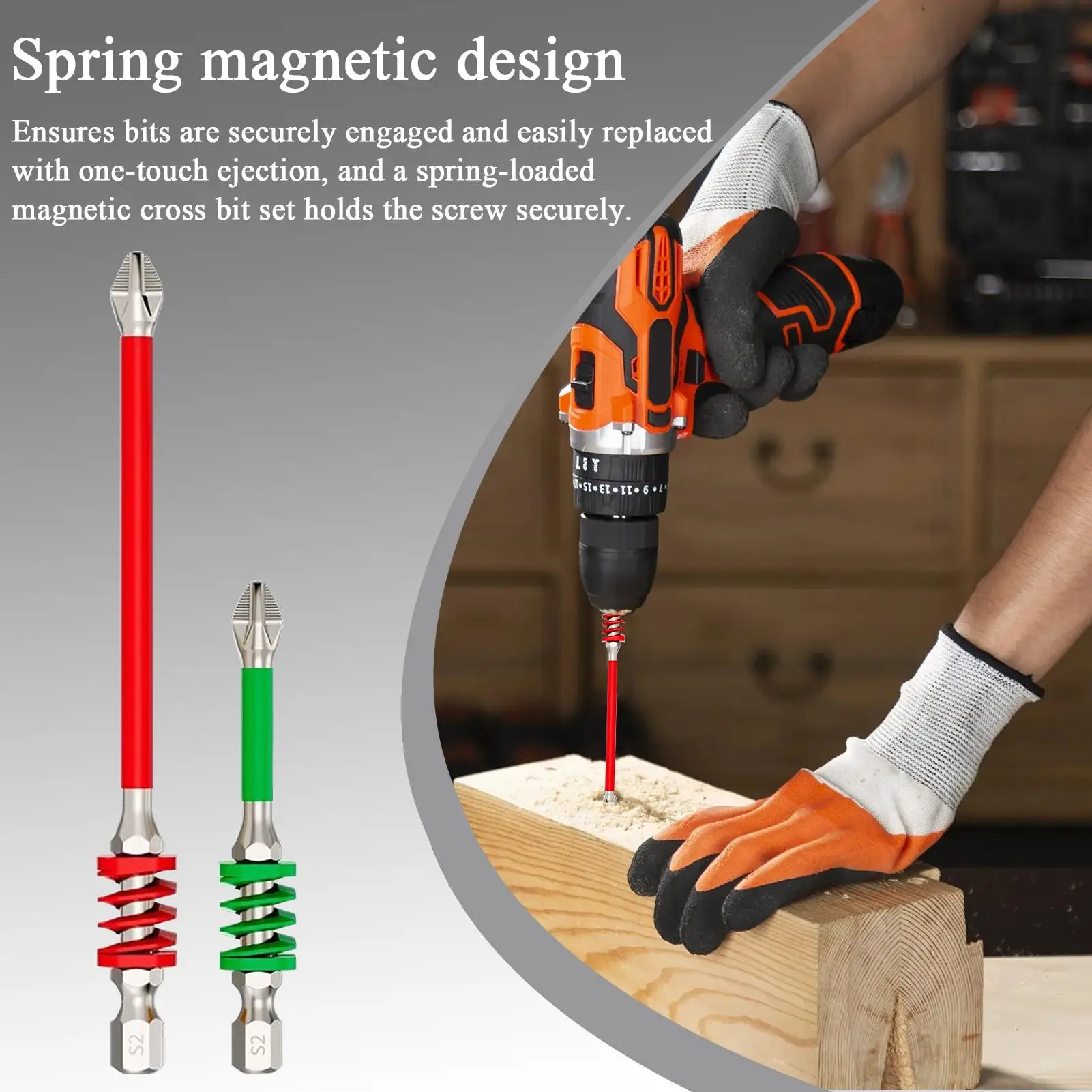 Screwdriver Drill Bit Set 2 Pieces Magnetic Screwdriver Bit Set Tough Anti-Slip Tips with Spring for Household Technician Work