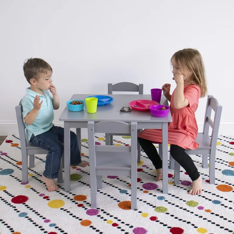 Humble Crew-Ensemble de table et 4 chaises en bois gris, pour enfants