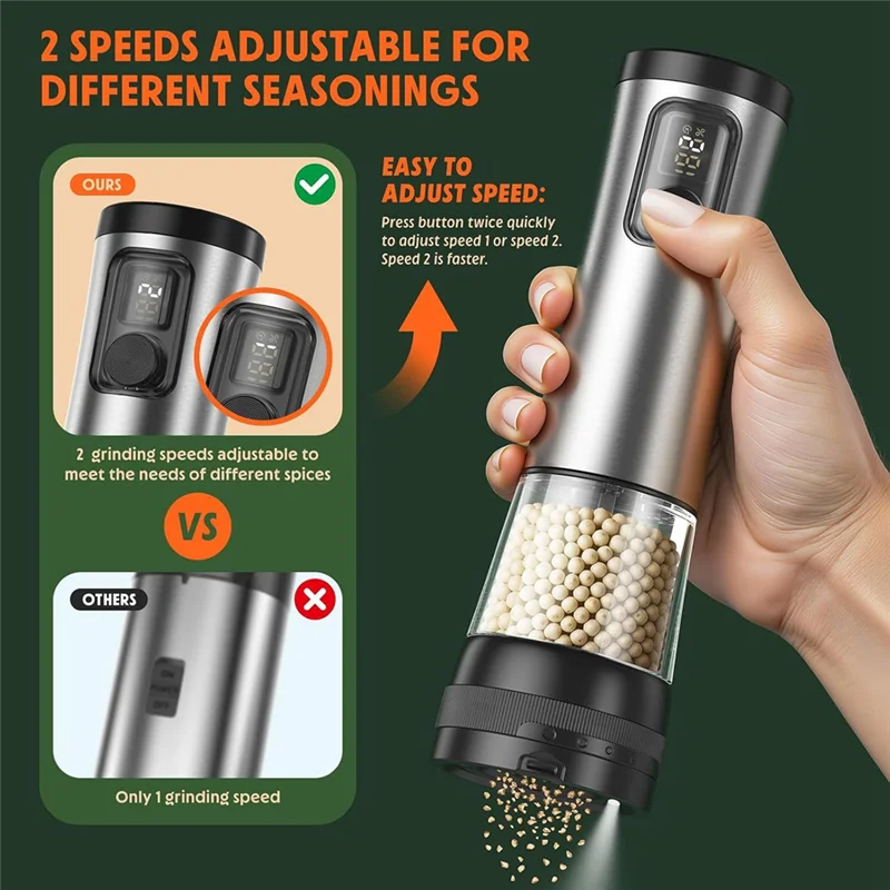 

Electric Salt And Pepper Grinder Set Adjustable Coarseness Rechargeable For Kitchen-A54Q