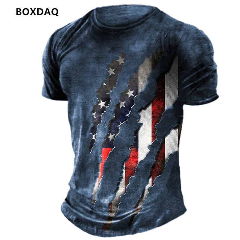 قصيرة الأكمام الشارع نمط أمريكا العلم الرجال تي شيرت الصيف ثلاثية الأبعاد طباعة س الرقبة المتضخم المحملة 6XL حجم كبير الملابس الذكور بلايز عادية