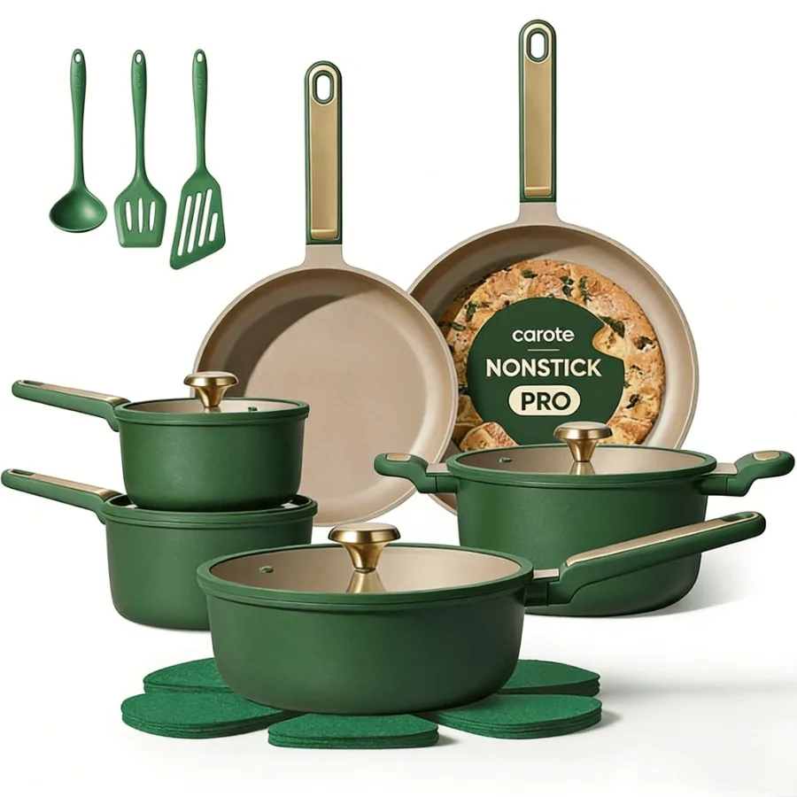

18-Piece Pots and Pans Set, Nonstick Cookware with Lids, Induction Compatible, Kitchen Cooking Set with Utensils and Protectors