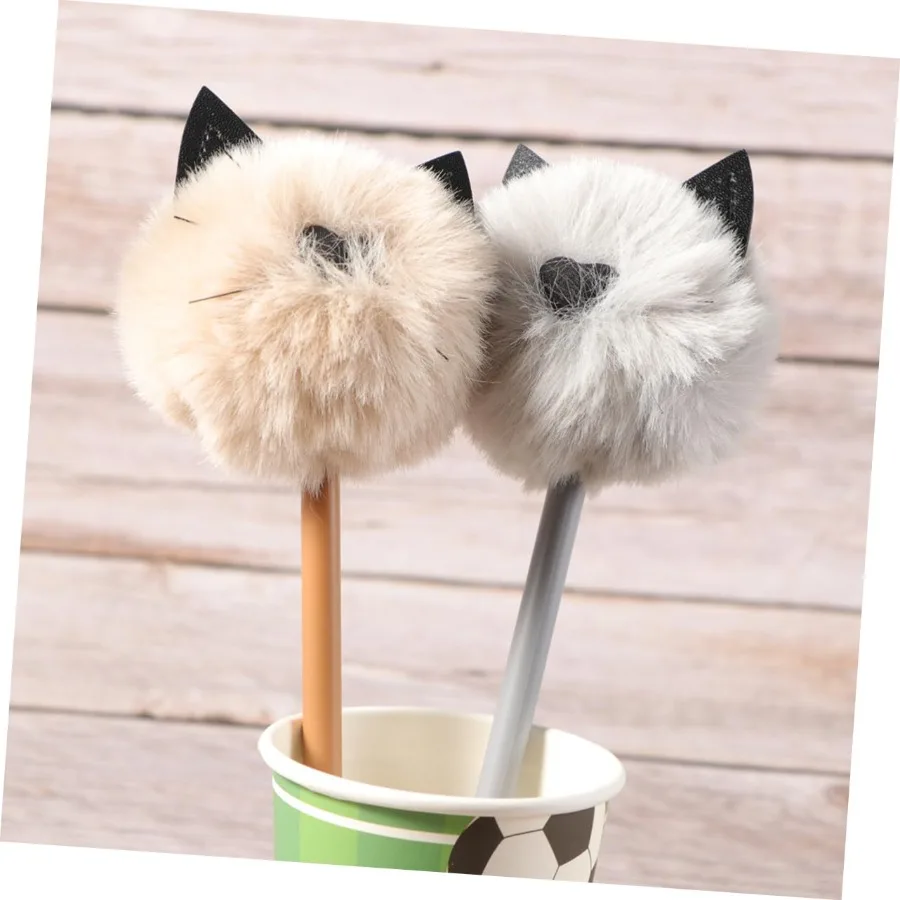 

1pcs Black White Cat Cartoon Pen - Plush Ball Furry Neutral Pen, Cute Soft Pens for Daily Writing & Gifts