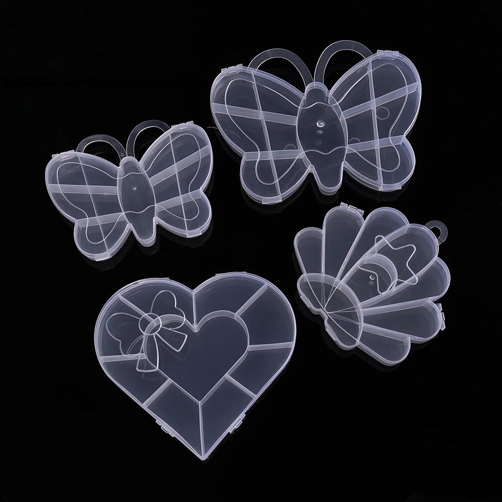 

1 шт., прозрачная пластиковая коробка для хранения разных форм, органайзер в форме бабочки в форме сердца для браслетов, колец, дисплей для хранения бисера и ногтей