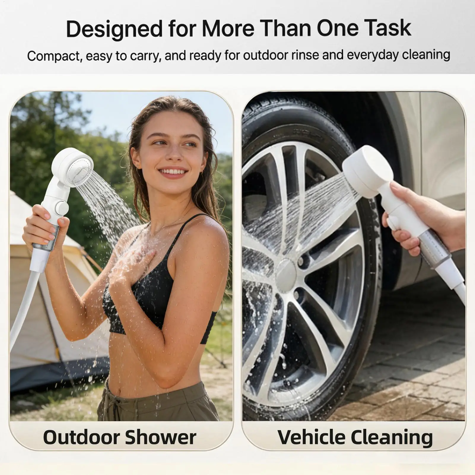 

Портативный душ для кемпинга с 3 режимами распыления, перезаряжаемый, водонепроницаемый, для мытья, аксессуары для кемпинга, для использования в помещении и на улице, для походов и путешествий