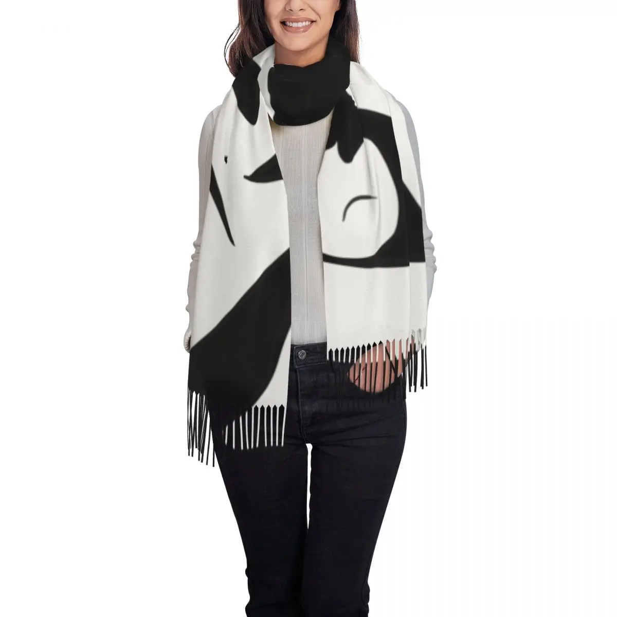 Pablo Picasso Black And White Tassel Scarf Women Soft Shawl Wrap Ladies Winter Fall Scarves