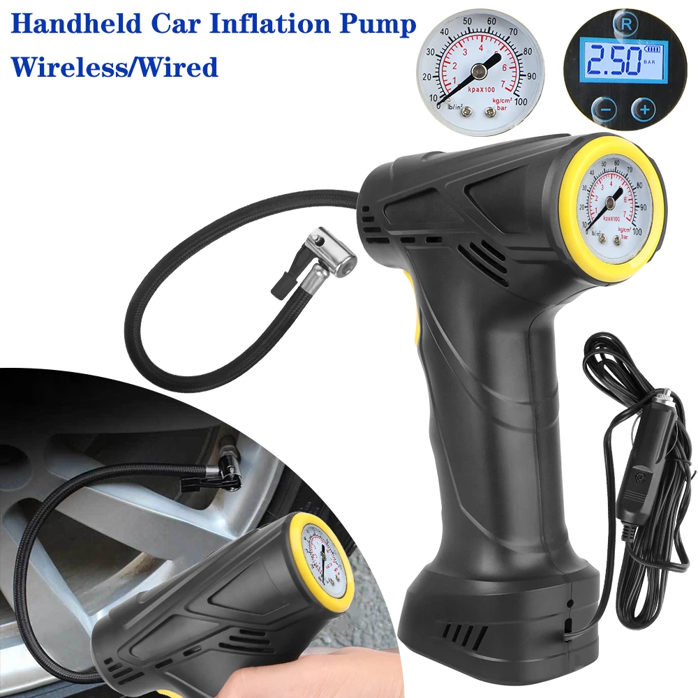 Wireless/Wired 120W Digital Display Portable Inflatable Pump Car Tire Inflator for Car Bicycle Car Air Compressor With LED light