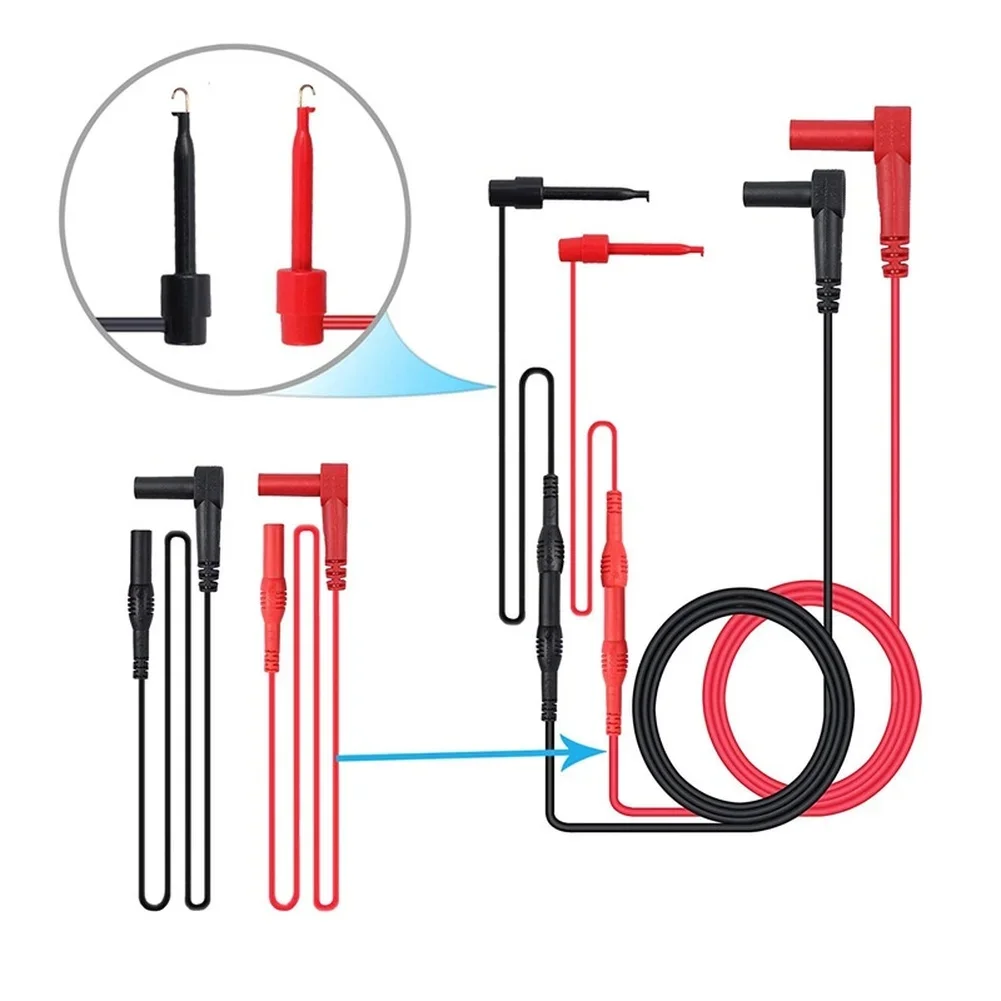 Insulated Digital Multimeter Probes with 1 Meter Cable Length and Retractable Hooks for Electrical Measurements