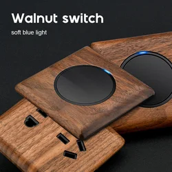 YINKA Walnut Wall Switch Wall Socket Panel Led Indicator on/Off Switch Magnetic Strip Panel 220v Push Button Switch 86mm*86mm