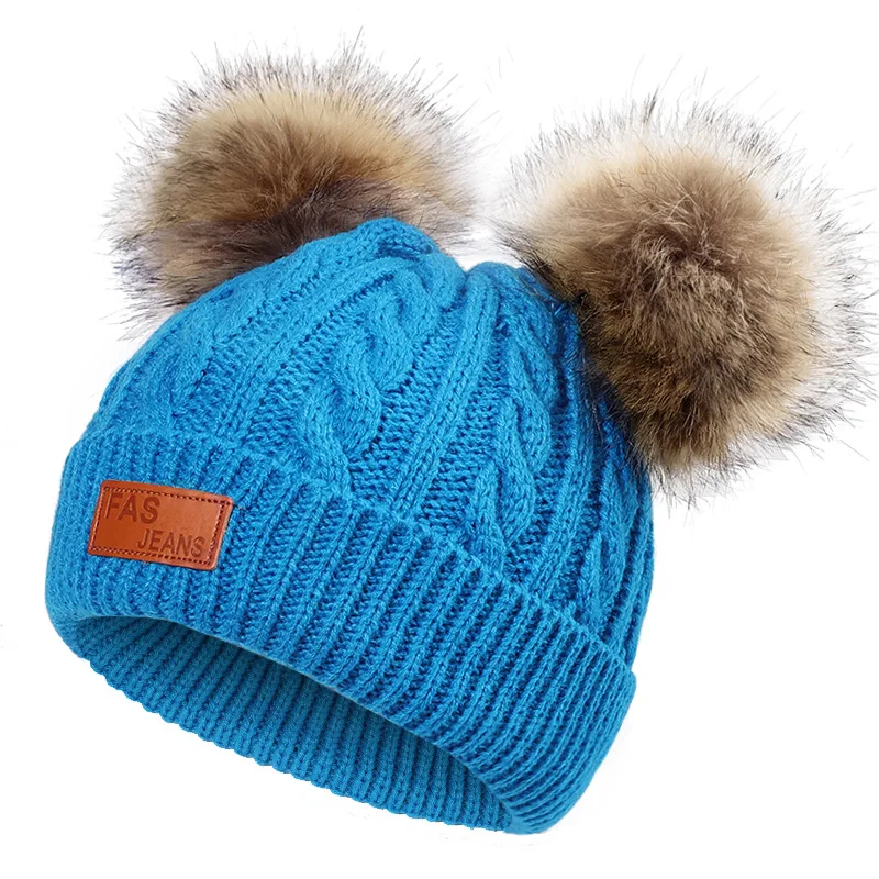 Winter Warm Children Wool Hat Toddler Kids Baby Girls Pompom Hat Pure Color Beanie Cap Windproof Outdoor Baby Accessories