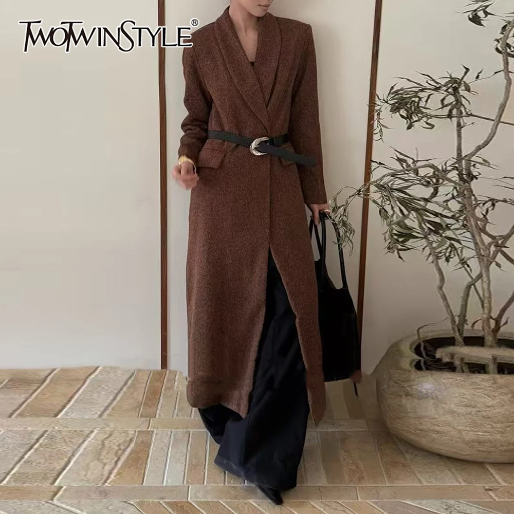 

TWOTWINSTYLE однотонная куртка с поясом, женская утягивающая корейская уличная одежда с лацканами и длинными рукавами, женские куртки, осенняя мода, новинка