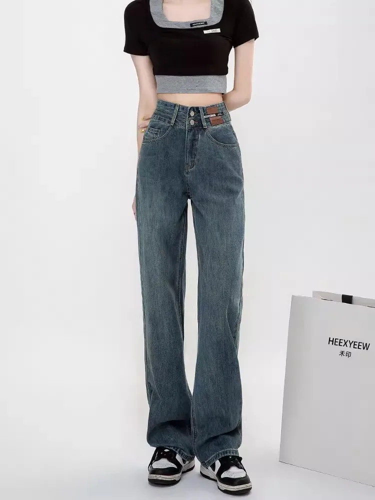 WCFCX STUDIO Harajuku Baggy Femme Jeans Y2K High Waist Streetwear 90S Baggy Trousers Women Pants Straight Wide Leg Pants