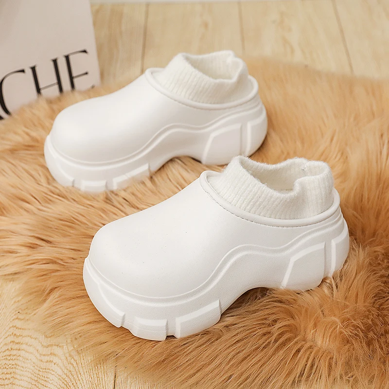 Winter Women Platform Slippers EVA Waterproof Warm Furry Soft Slipper Cotton Female Fur Slides Plush Solid Casual Outdoor Shoes