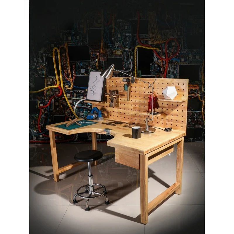 

All solid wood jewelry processing gold table, metal table with leather pocket hole plate