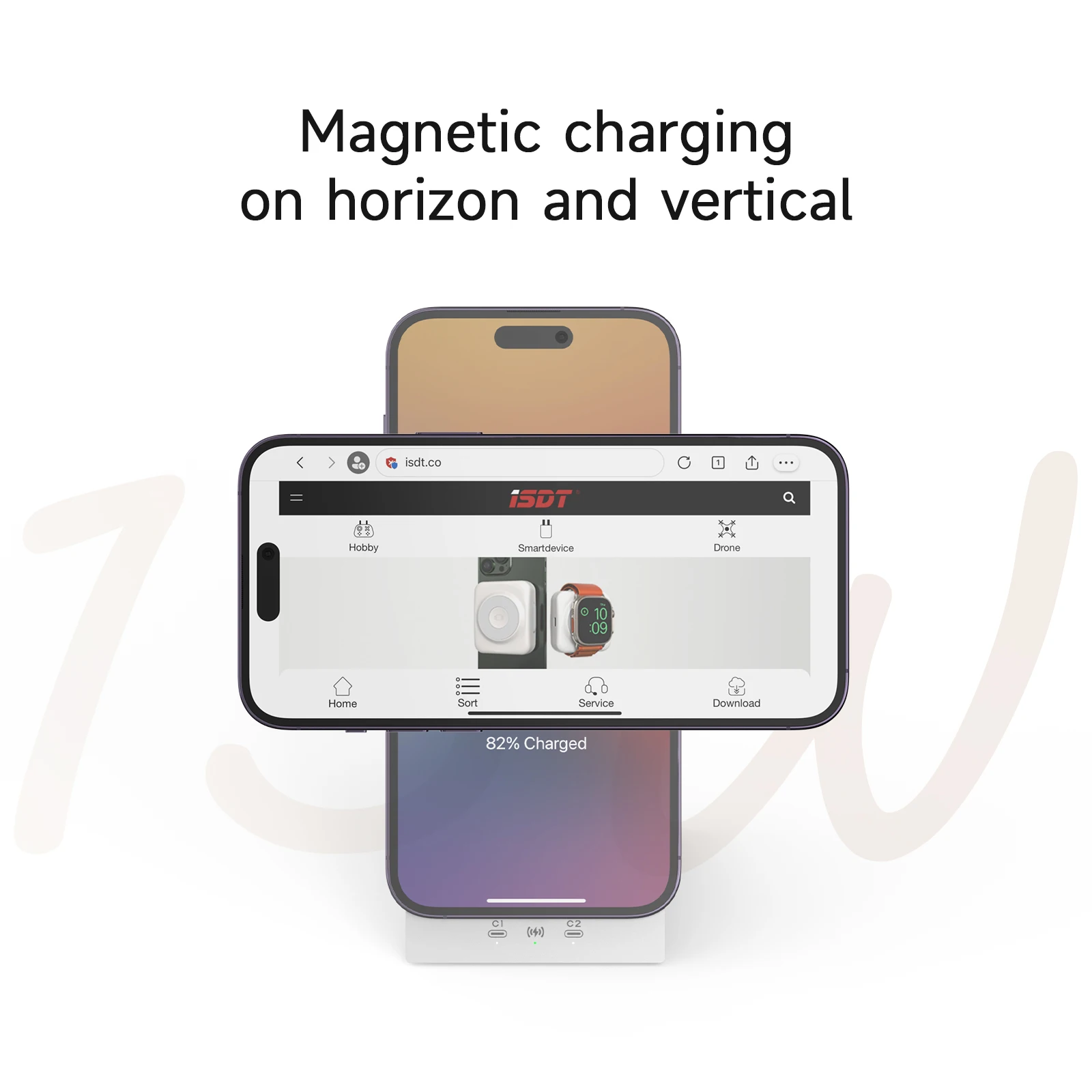 ISDT EDGE Series 3 in 1 Wireless Charging Station for iPhone,45W*2 USB C Fast Charging Stand Dock for AirPods pro Macbook Switch