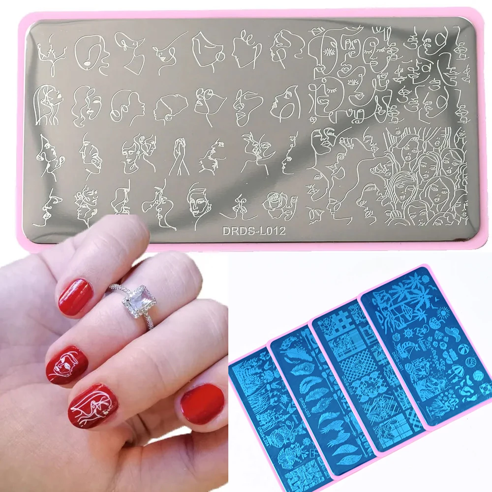 Abstract Face Nail Stamping Plates Snake Leopard Letter Love Heart Leaves Flowers Design Printing Plate Nails Stencil Stamp Tool