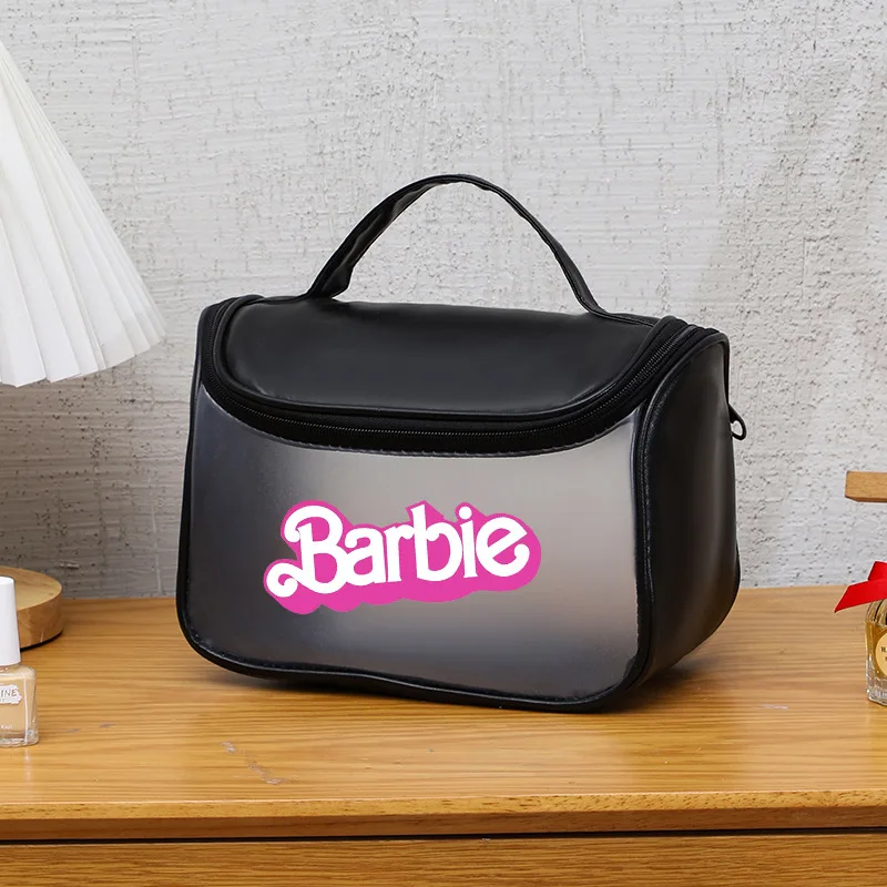 Kawaii Barbie Waterproof Cosmetic Bag Portable Large Capacity Transparent Wash Bag Travel PVC Scrub Cosmetics Storage Bag Gift