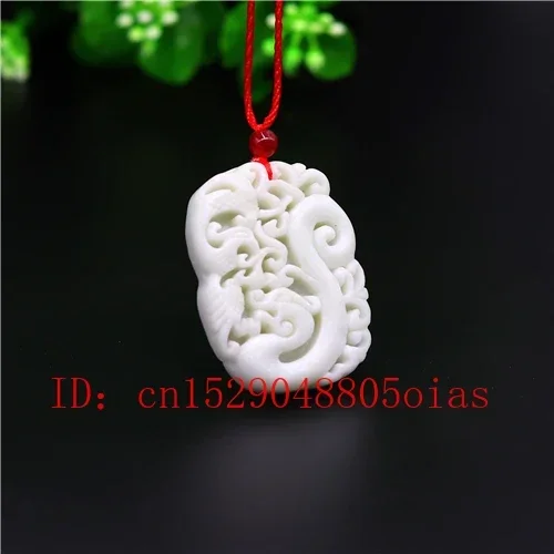 Natural White Chinese Jade Dragon Phoenix Pendant Necklace Charm Jewellery Carved Amulet Fashion Gifts for Women Men