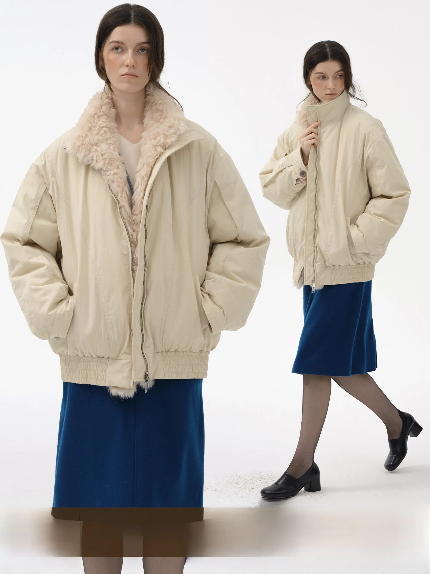 

Warm ort Du down Jaet Women's Detachable Fur Collar Stand Collar Commuter Sle Thiened Cotton Fabric No Hood