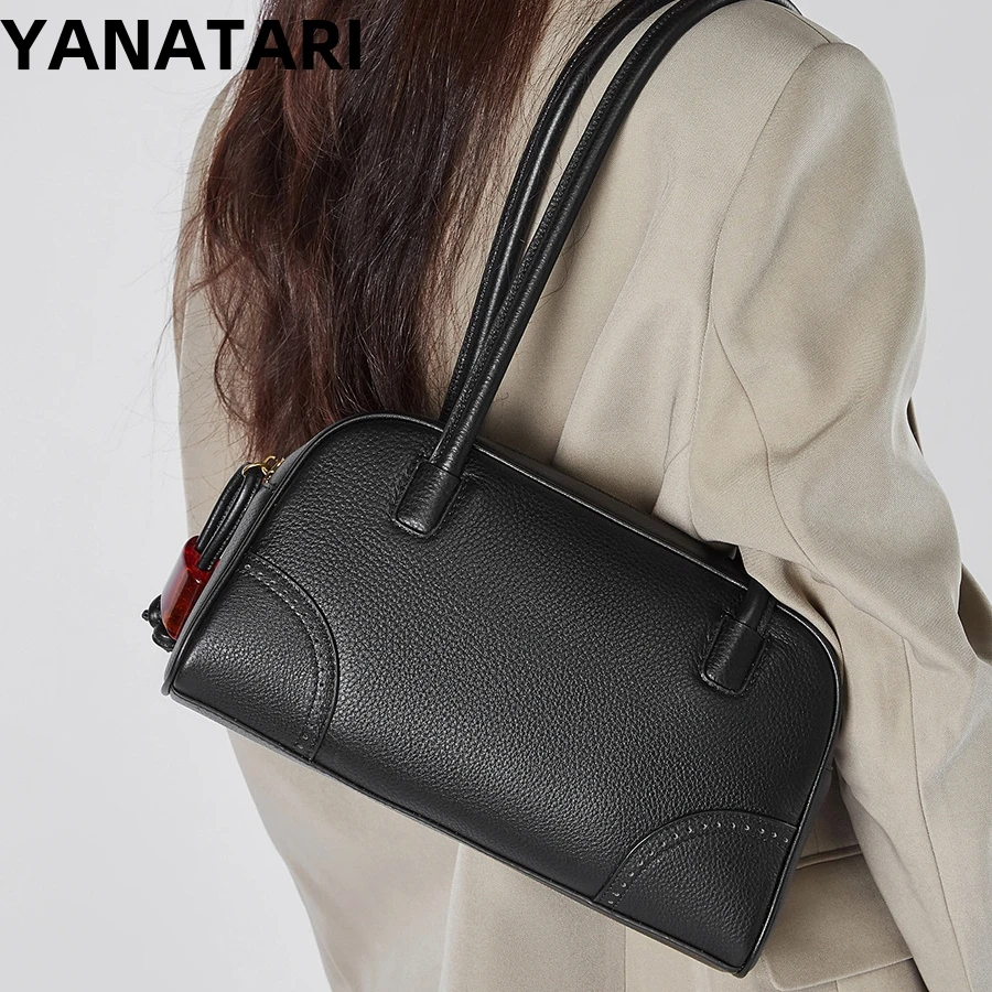 YANATARI-Bolso de mano de cuero genuino para mujer, bolsa de hombro vintage, de lujo coreano, de alta calidad, 2024