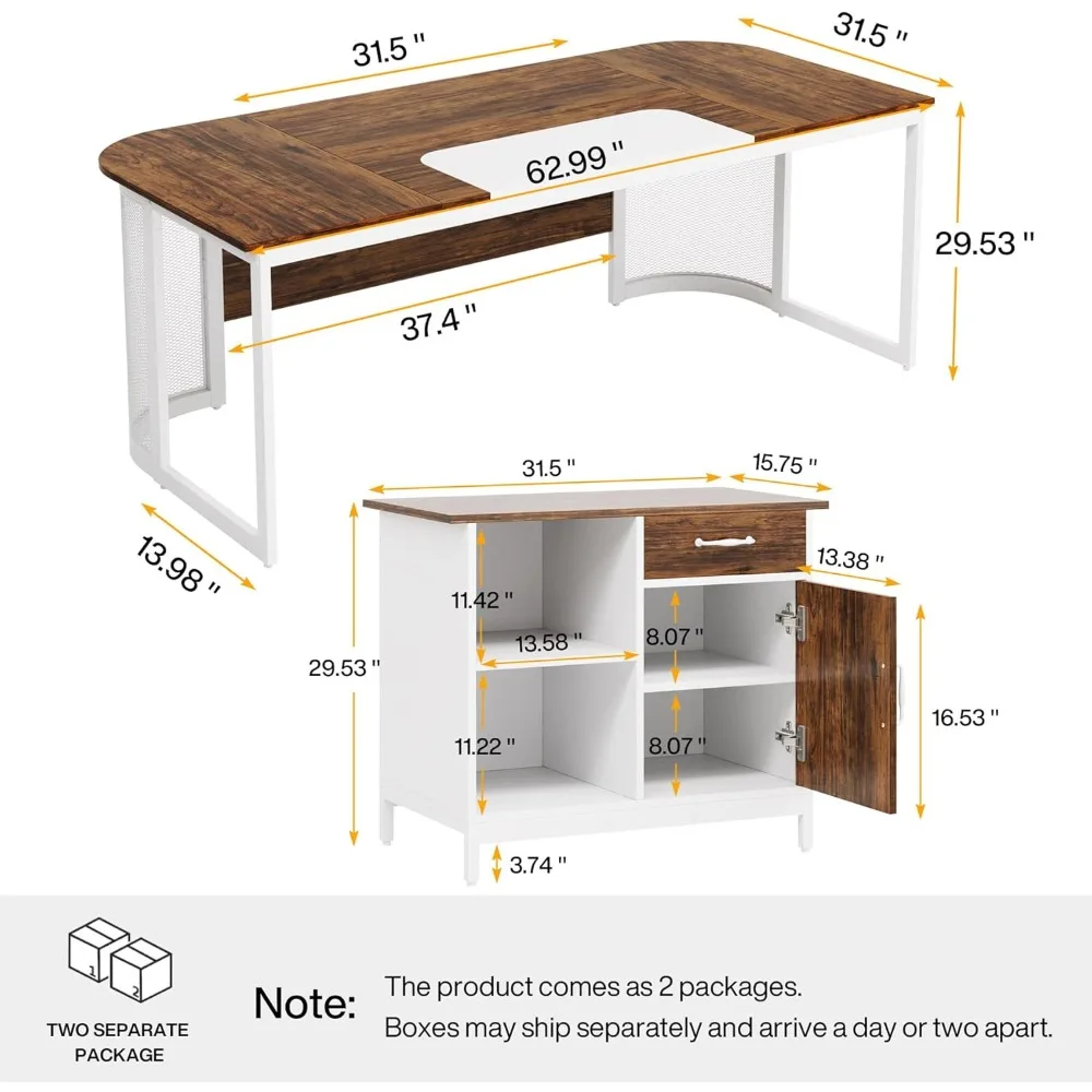 Mesa Executiva em Forma de L com Gaveta, Grande Mesa De Escritório De Canto, Prateleiras De Armazenamento, Mobiliário De Negócios