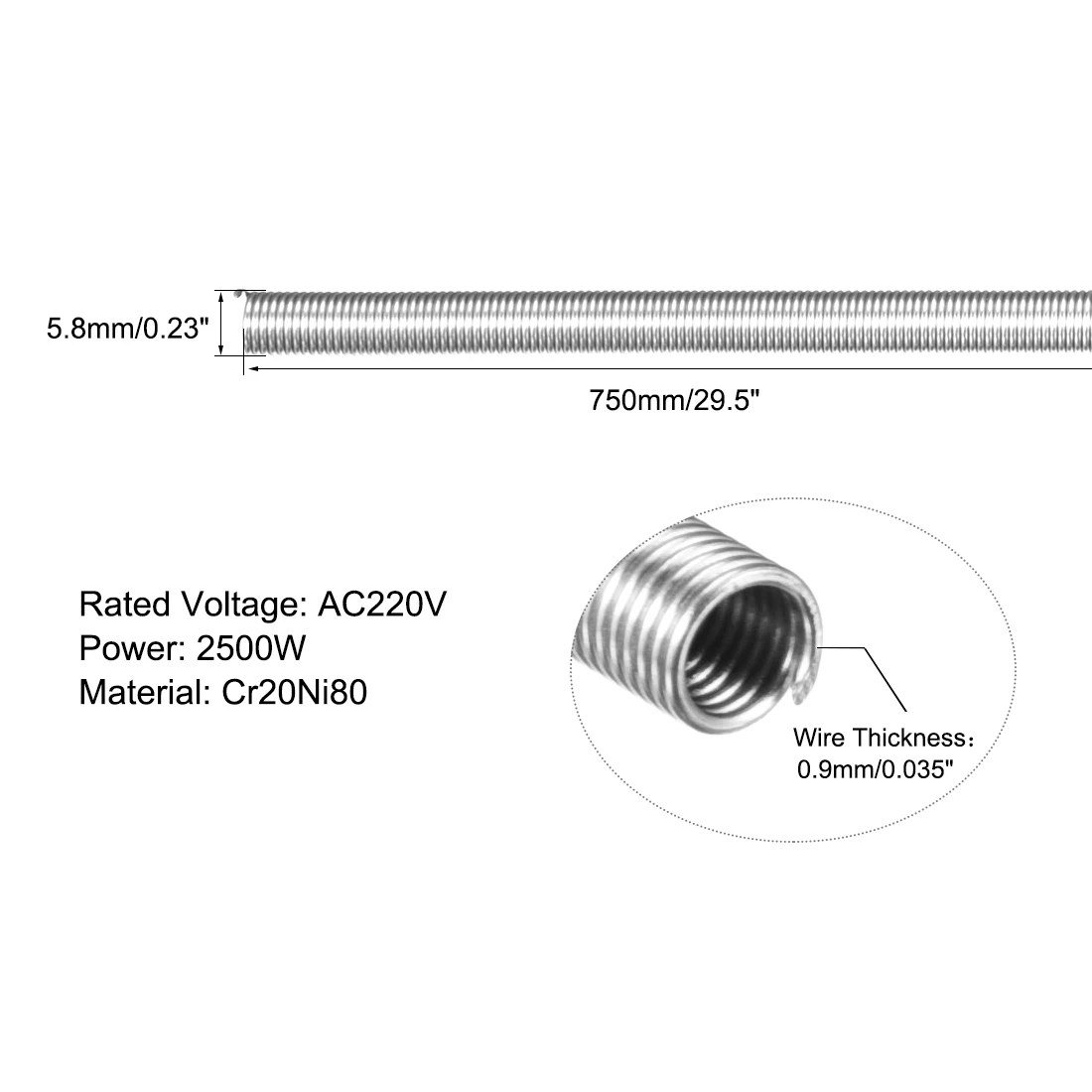 Uxcell Heating Element Coil Wire AC220V 2000W 2500W 3000W 1200W Kiln Furnace Heater Wire 7.2mm*800mm 6.1mm*680mm 5mm*635mm 2PCS