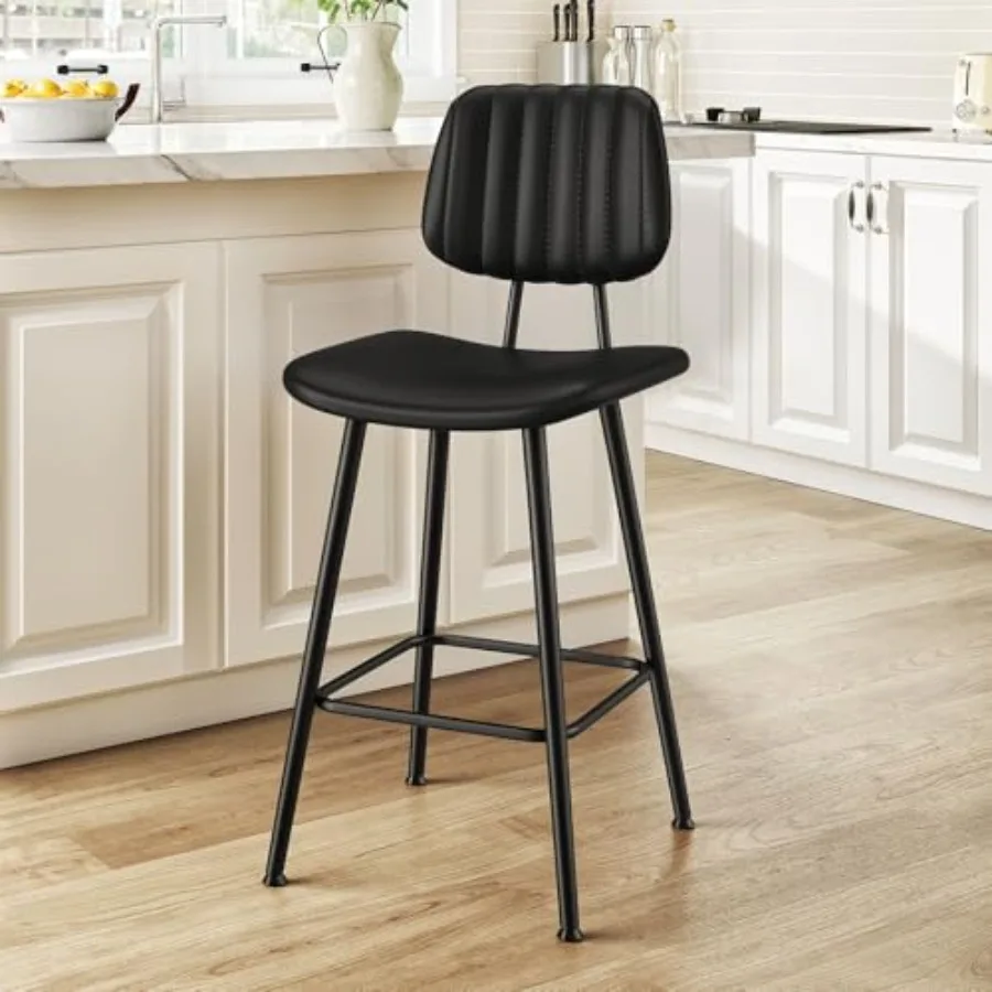 

Leather Bar Stools, Counter Height Barstools with High Backrest Bar Chairs for Kitchen Island with Heavy Duty Metal Legs