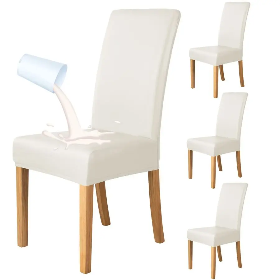 

Dee Waterproof Leather Dining Room Chair Covers for Parson Chair Protector 4, Off White