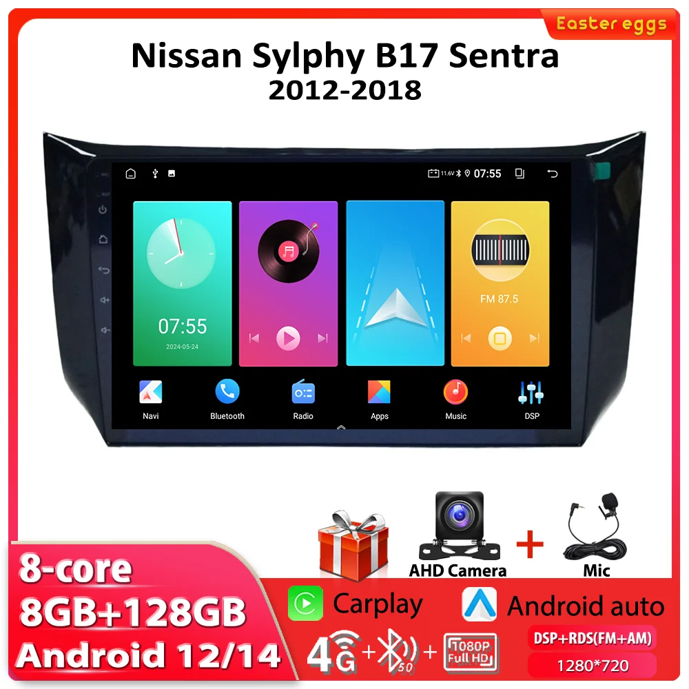 Android Car Radio For Nissan Sylphy B17 Sentra 2012-2018 Wireless Carplay Multimedia Player GPS Navigation Stereo Touch Screen