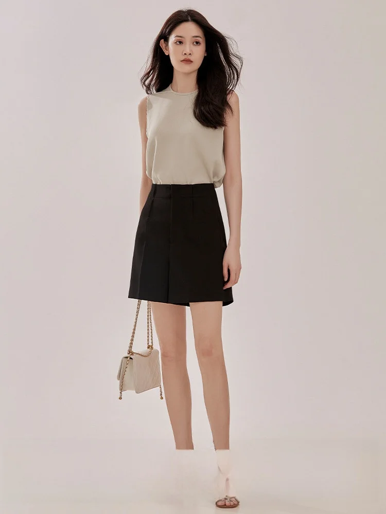 

CVANEA Summer Versatile round Ne Svel Triacetate Vest Women's Simple Match All Cotton Linen Fabric Embroidery Decoration