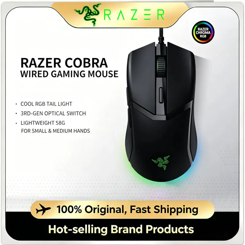 Razer Cobra Wired Gaming Mouse 58g Lightweight Chroma RGB Underglow Gen-3 Optical Switches 8500 DPI For FPS Esports
