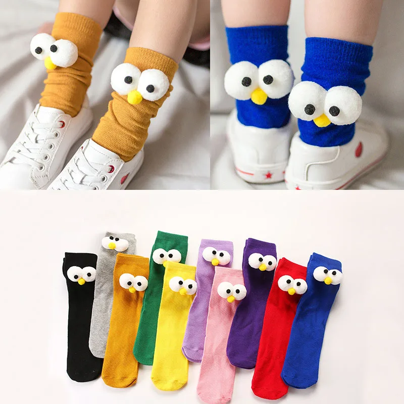 Children's Fashion Big Eyes Straight Pipes Socks for 2-8 Years Old Baby Boys Girls Cute Cartoon Stockings