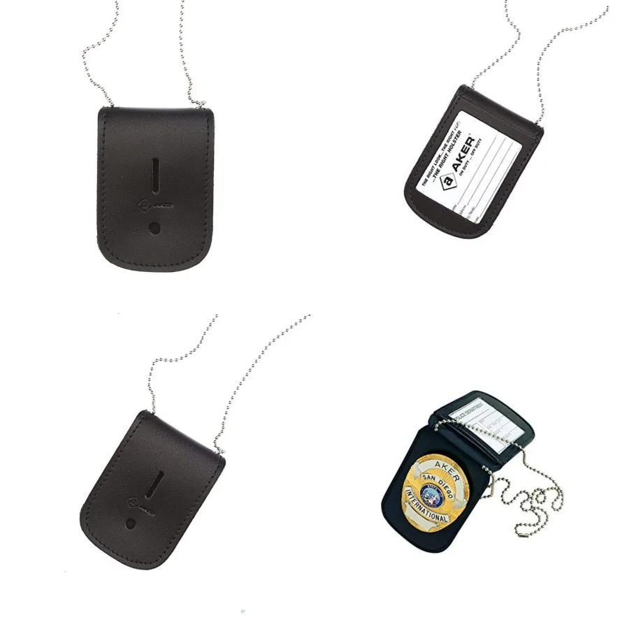 

A597 Neck Badge and ID Holder, Reversible Design with Chain, Fits Most Sdard Oval and Round Cutout Badges and ID Cards, Leather