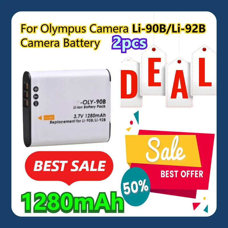 

For Olympus Camera Li-90B/Li-92B Camera Battery 1280mAh 2pcs