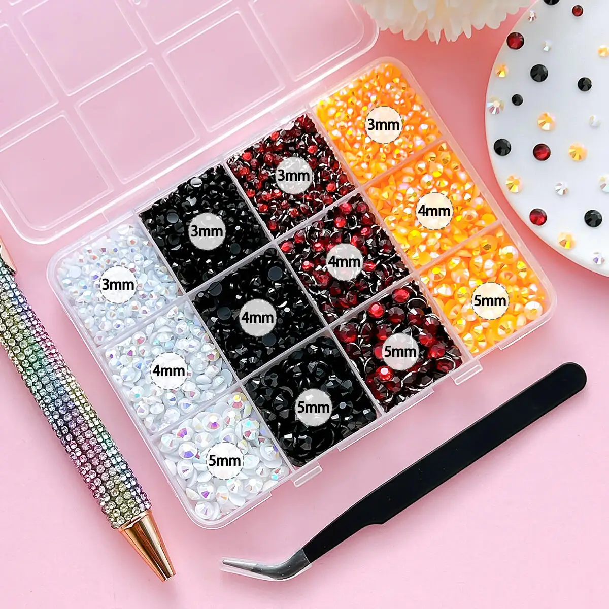 1Box Creative Bling AB Jelly Nail Rhinestones Charms Semi-circular Flatback Rhinestones Nails Diamond Art DIY Halloween Parts