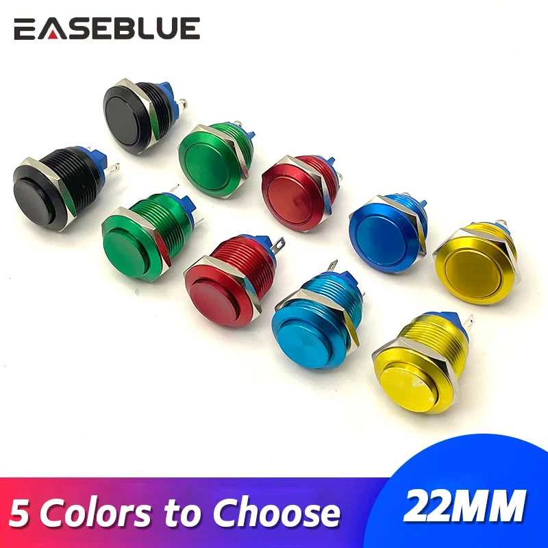 22mm metal Push Button Switch Momentary Self Reset /latching Oxidation Red Yellow Blue Green Black๏พ Screw pins Feet high flat bal