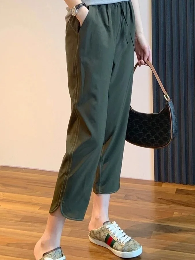 

Женские летние брюки из ледяного шелка с высокой талией, прямые, свободные, утягивающие, маленькие размеры, быстросохнущие, спортивные, широкие штанины