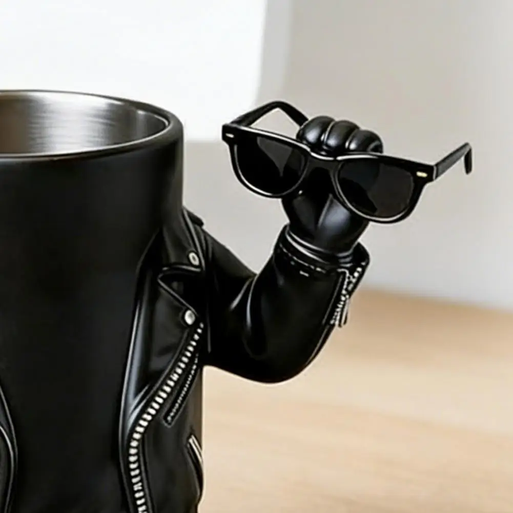 Motorcycle Jacket Mug Leather Look Mug Novelty Biker Jacket Coffee Mug 200ml Resin Cup Stainless Steel Coffee Cup for Motorcycle