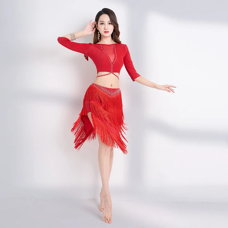 2025 Primavera Verano Sexy Hot Drill Fringe Traje de práctica de danza del vientre Traje de actuación de danza oriental