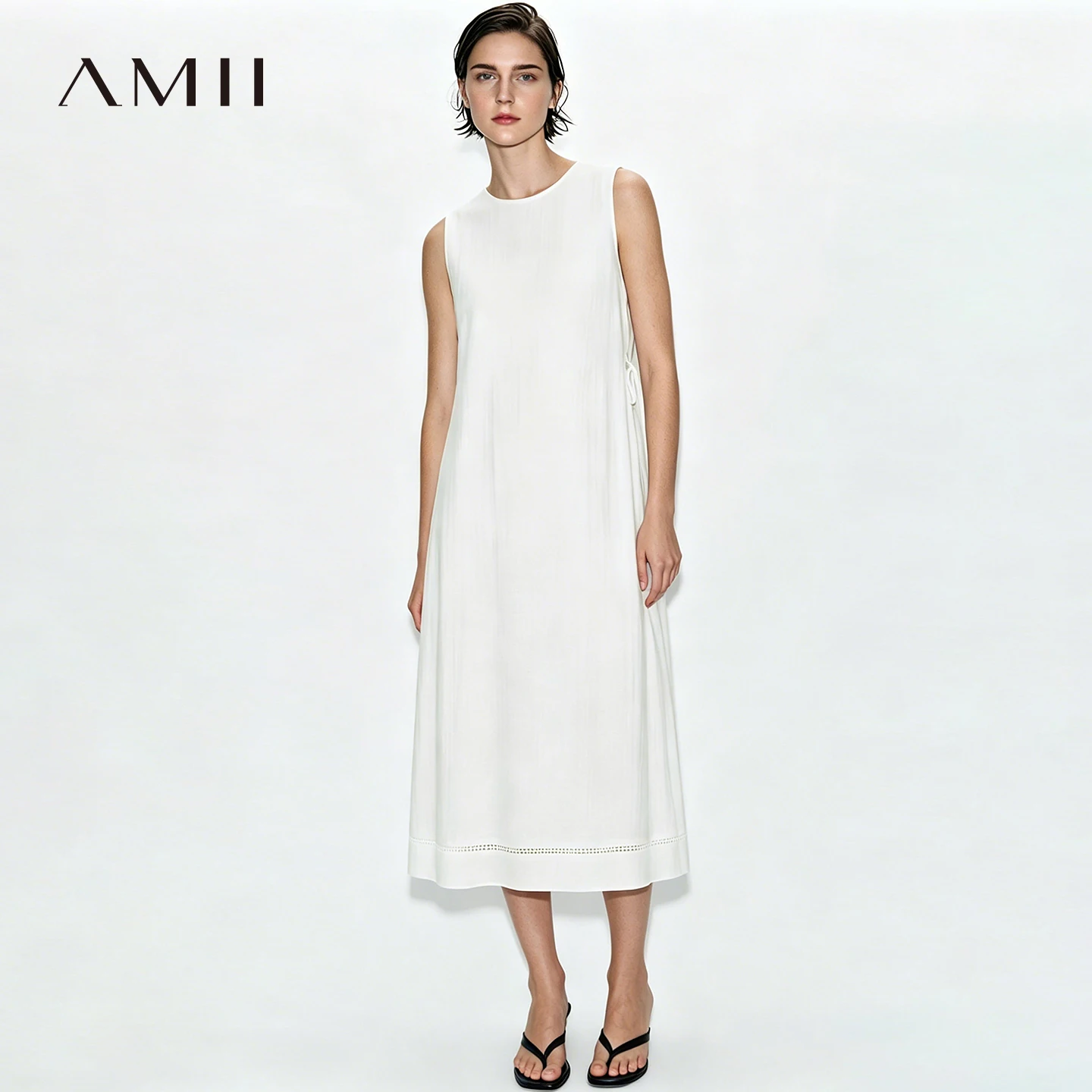 Amii Damen Freizeitkleider 2026 Sommer Neu O-Ausschnitt Spitze Cut-Out Ärmellos Locker Sitzend Lässiges A-Linien-Maxikleid für Damen 12642178