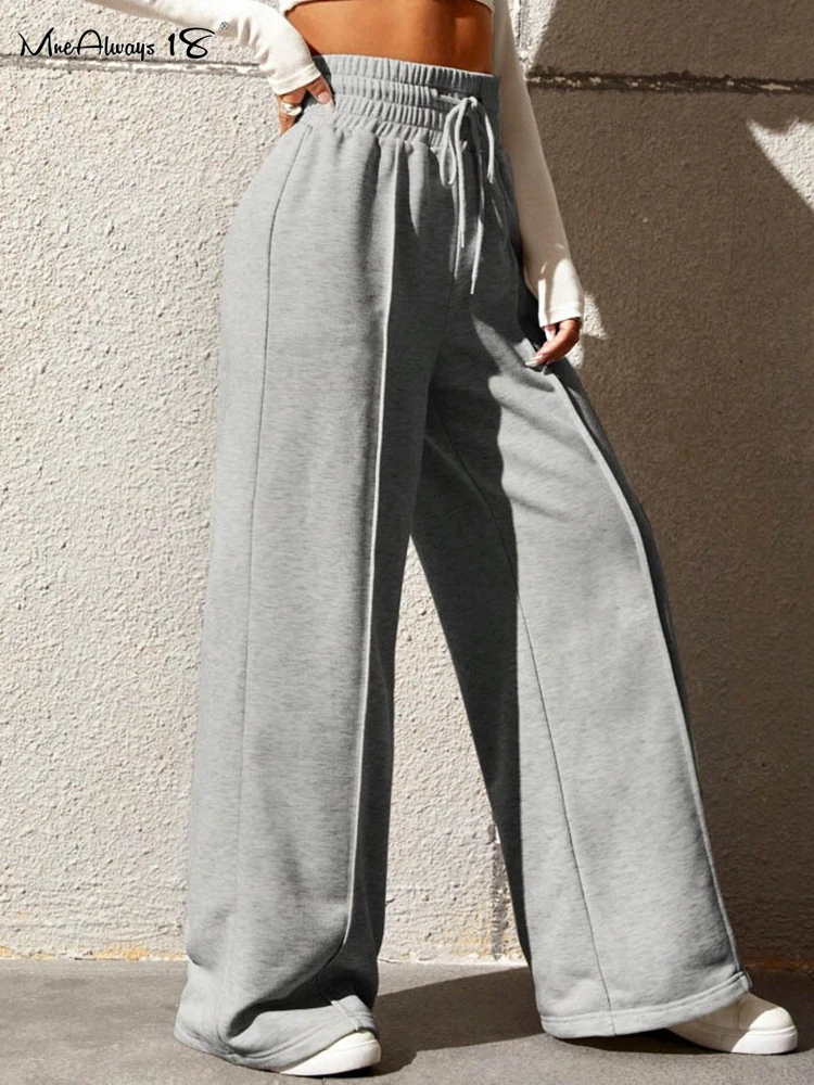 Mnealways18 New Straight Casual Street Baggy Pants Women Pleated Drawstring Wide Leg Pants Outdoor Solid Sporty Pant Trendy 2024