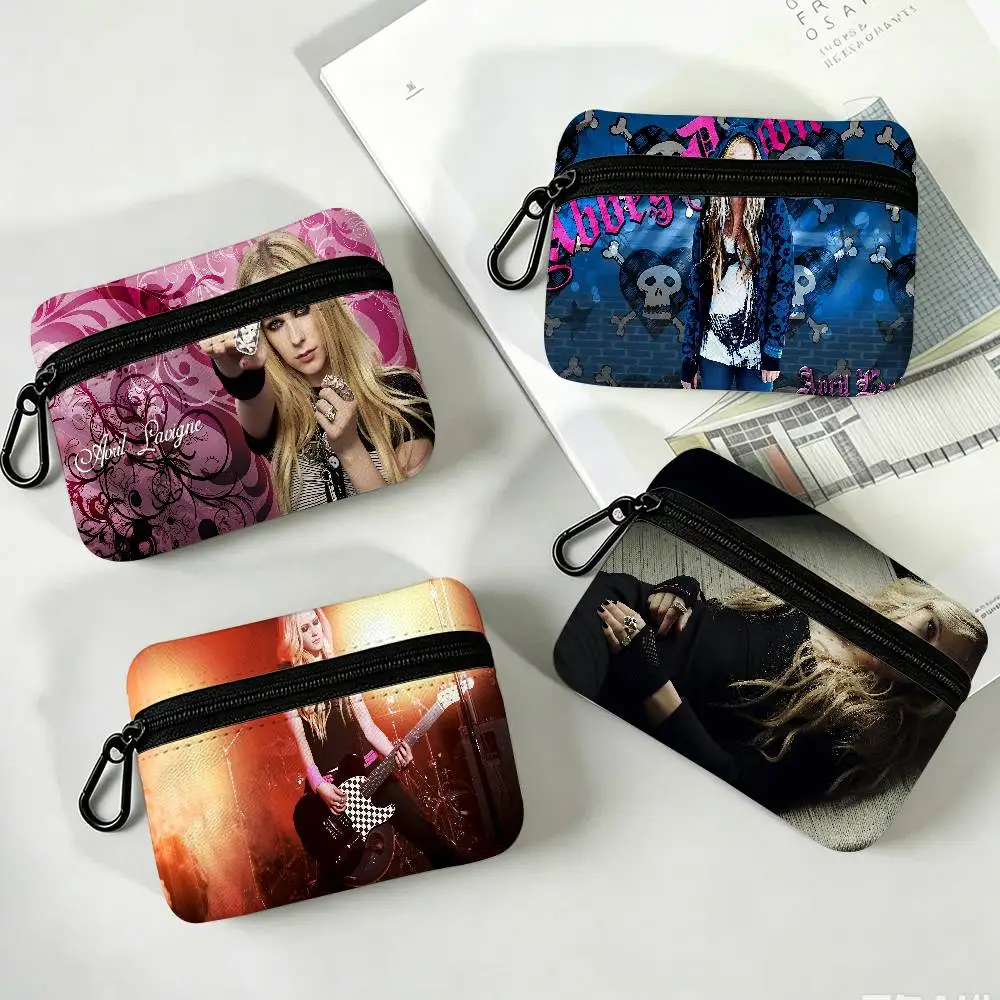 Singer Punk A-Avril Lavigne Oxford Fabric Mini Coin Wallet Smooth Zipper Hanging Design Multi-use Small Storage Bag For Travel
